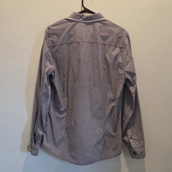 Guess Los Angeles Geometric Print Button Down Shirt M Black And Cream - Picture 7 of 11